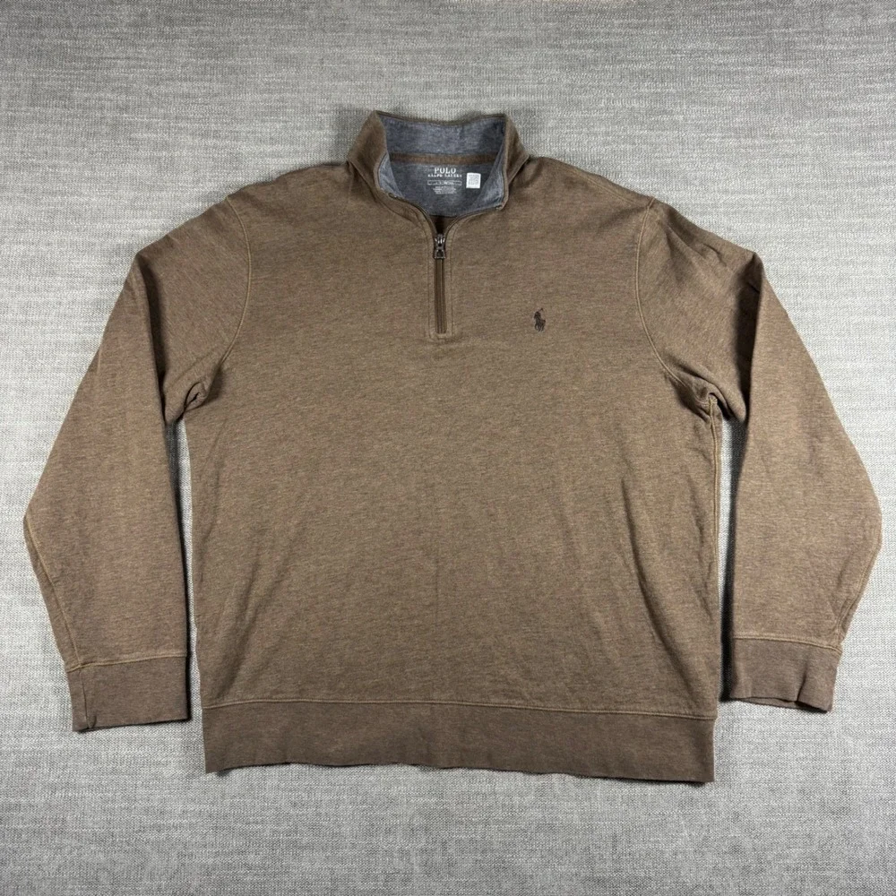 Polo Ralph Lauren Luxury Jersey Quarter Zip Pullover Brown Large